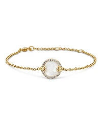 David Yurman Petite Dy Elements 18K Yellow Gold Mother-of-Pearl & Pave Diamonds Center Station Chain Bracelet