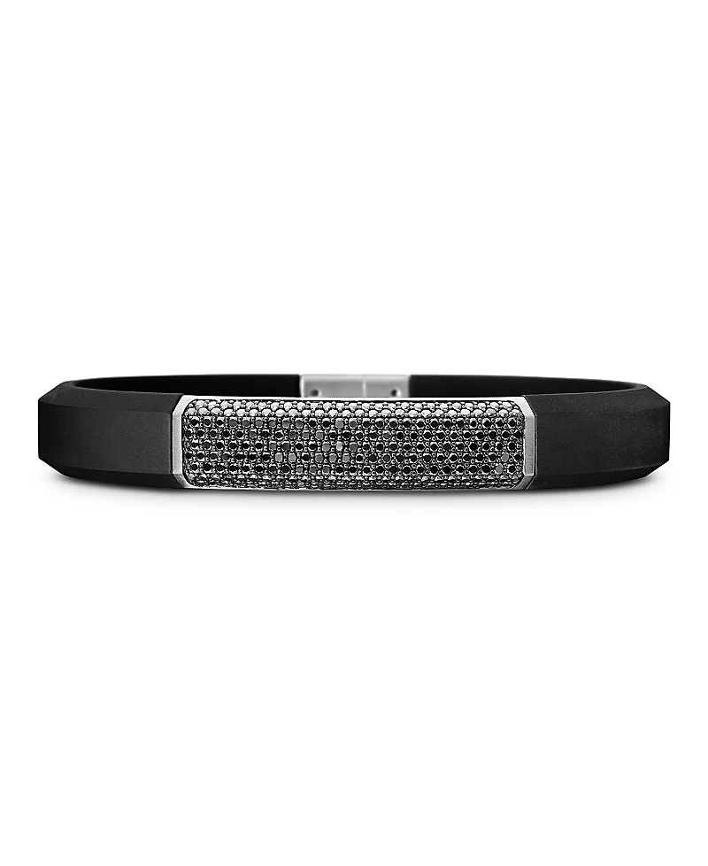 David Yurman Sterling Silver Streamline Black Diamond Pave Black Rubber Bracelet