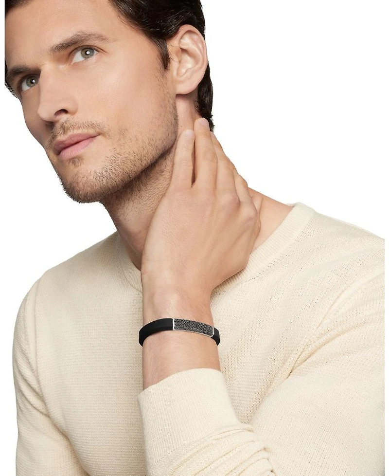 Men's Sterling Silver Streamline® Black Diamond Pavé Black Rubber Bracelet