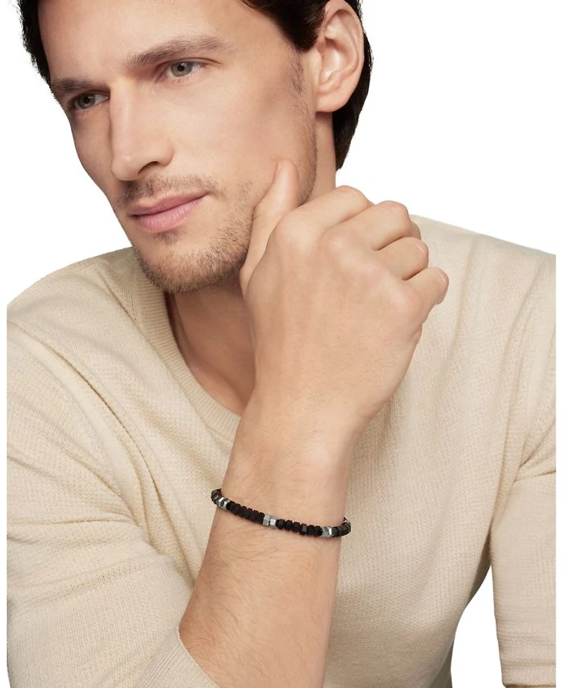 Men's Hex Bead Bracelet Sterling Silver, 6mm
