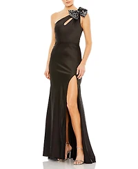 Mac Duggal Sequined Bow Detail One Shoulder Trumpet Gown