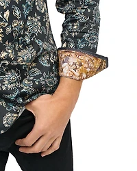 Evans Cotton Stretch Satin Printed Classic Fit Button Down Shirt