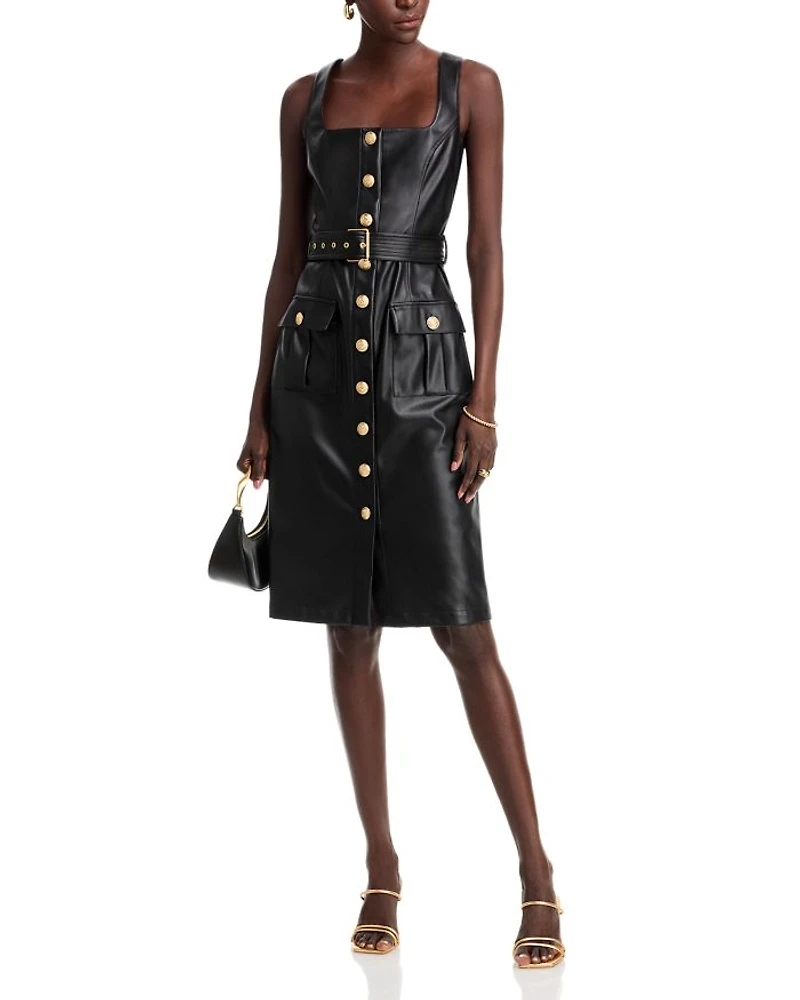 Button Front Faux Leather Tank Dress