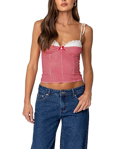 Edikted Peekaboo Lacey Gingham Corset