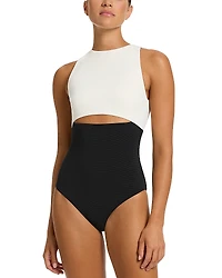 Jets High Neck Cut Out One Piece Swimsuit