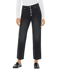 Hollie Button Front High Rise Cropped Straight Jeans Black