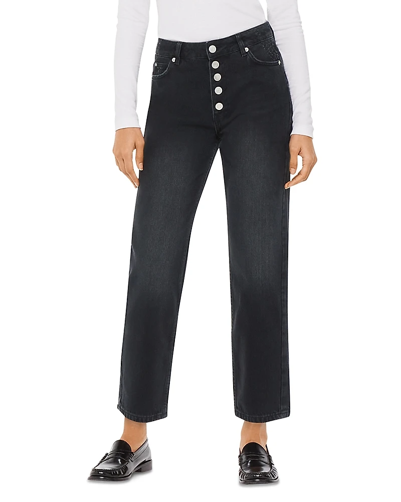 Whistles Hollie Button Front High Rise Cropped Straight Jeans