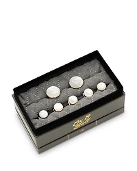 Mother of Pearl Inlay Rhodium Plated Round Stud & Cufflink Set