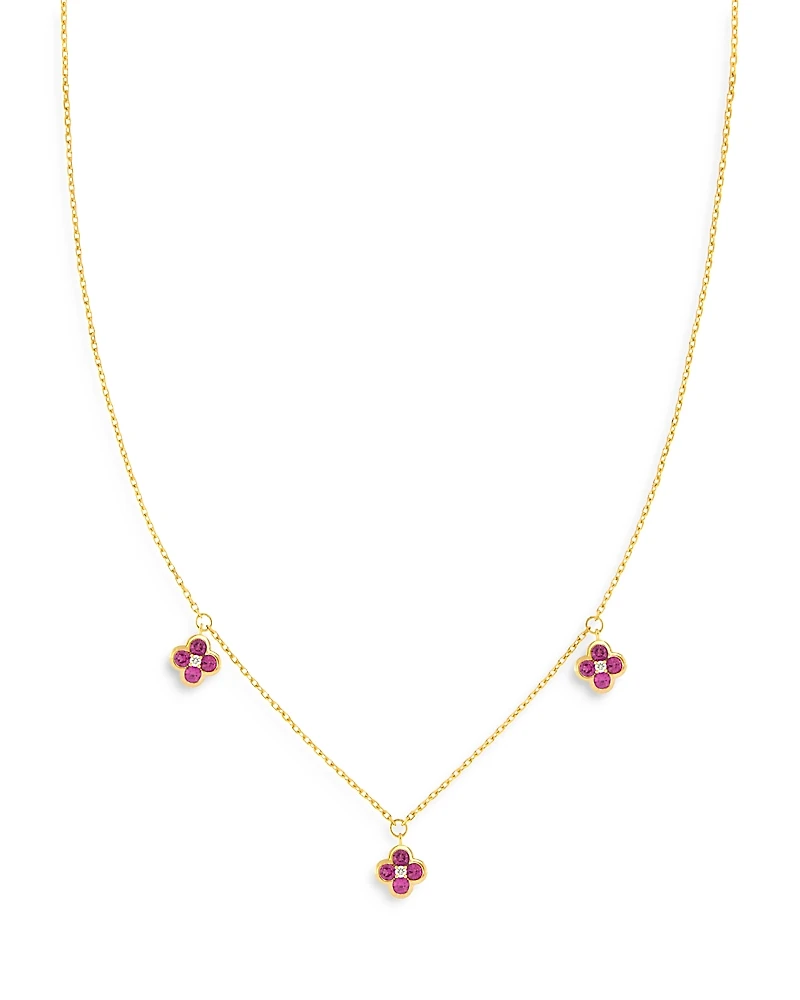 Bloomingdale's Fine Collection Sapphire & Diamond Bezel Clover Station Necklace