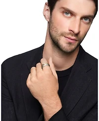 Men's Cable Inset Band Ring Sterling Silver with 18K Yellow Gold, 8mm
