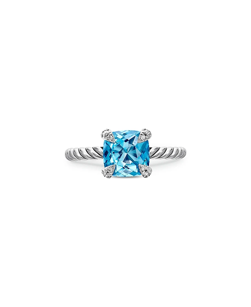 David Yurman Chatelaine Ring with Blue Topaz and Diamonds