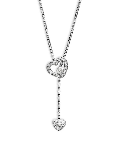 Cable Collectibles Heart Y Necklace in Sterling Silver with Pavé Diamonds, 21"