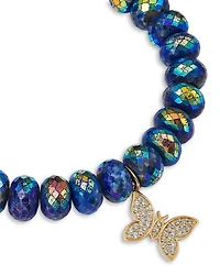 Pavé Diamond Butterfly Charm Lapis Beaded Bracelet