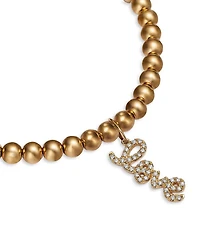 14K Yellow Gold Love Script Charm Beaded Bracelet with Diamonds, 0.12 tcw