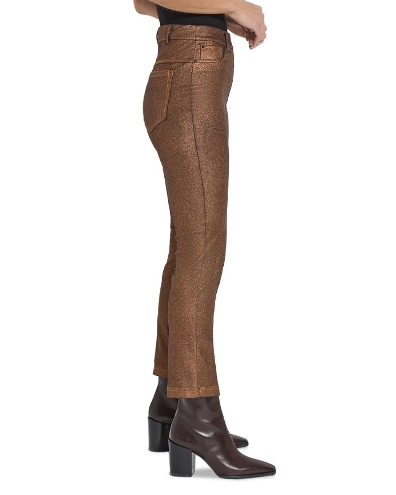Metallic Coated High Rise Ankle Straight Jeans Copper