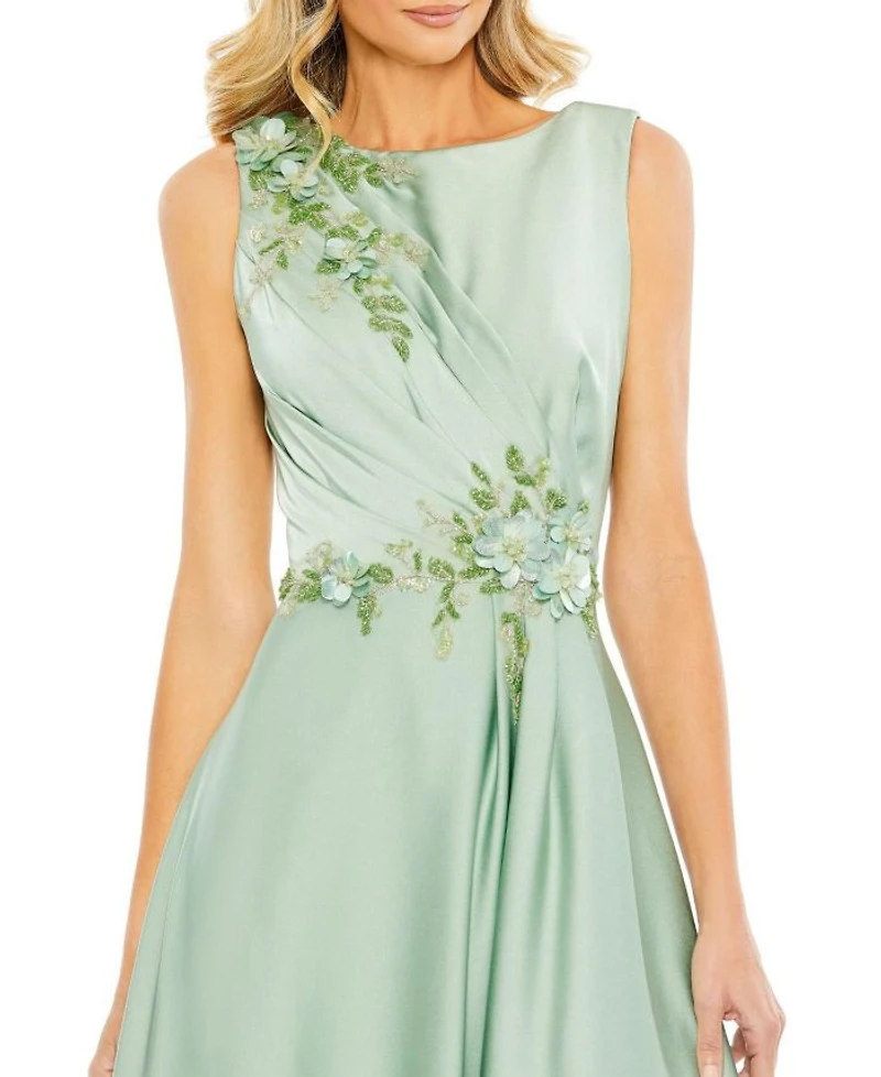 Appliqued Sleeveless A Line Gown
