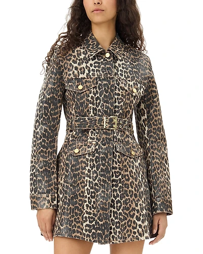 Ganni Leopard Print Foil Denim Dress