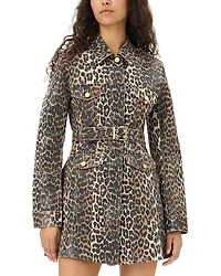 Ganni Leopard Print Foil Denim Dress