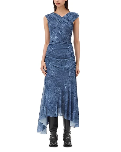 Ganni Printed Asymmetric Midi Dress