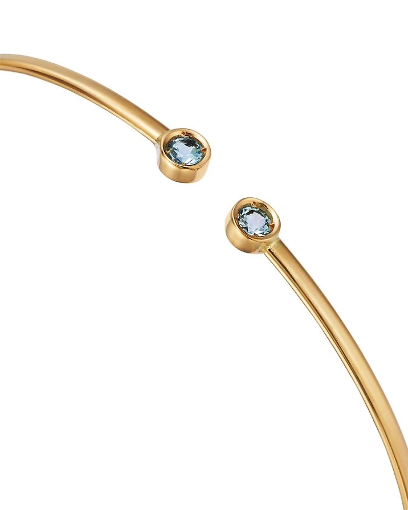 14K Yellow Gold Blue Topaz Cuff Bangle Bracelet