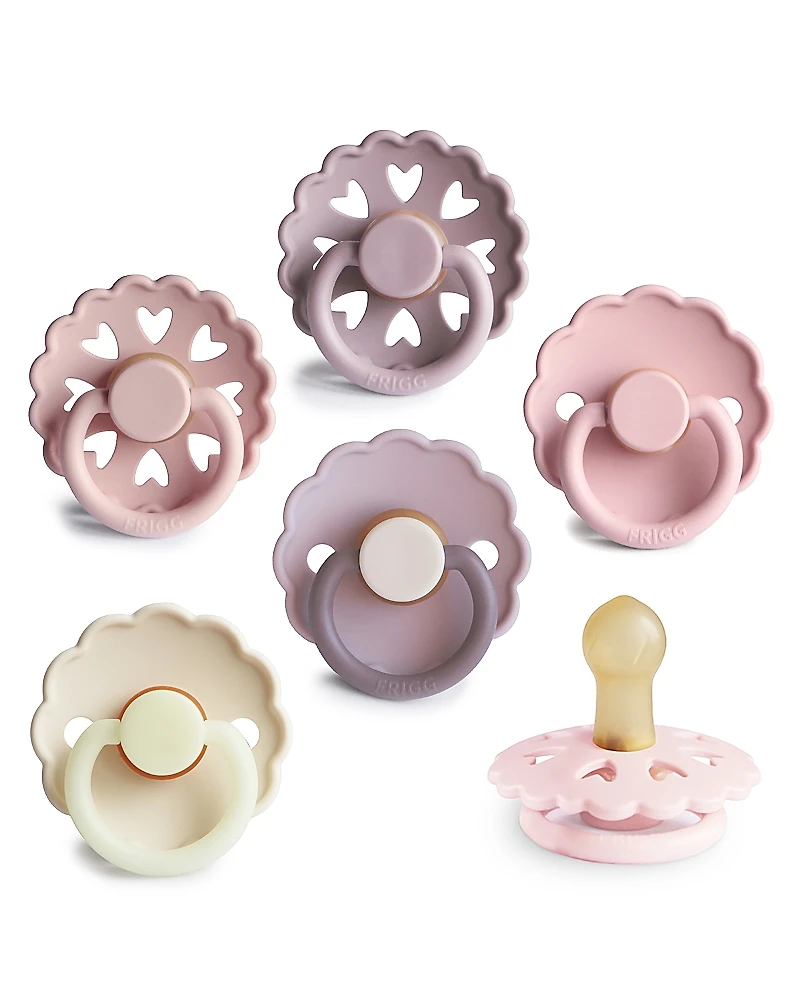 Mushie Frigg 6-Pack Blooming Love Rubber Pacifiers- Baby