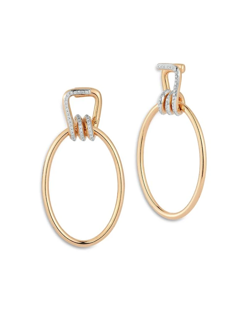 18K Rose & White Gold Huxley Diamond Coil Link Drop Hoop Earrings