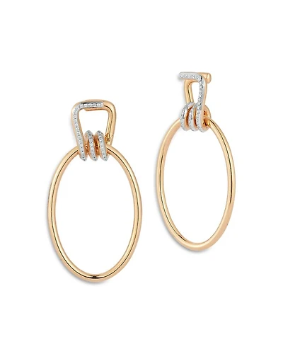 18K Rose & White Gold Huxley Diamond Coil Link Drop Hoop Earrings