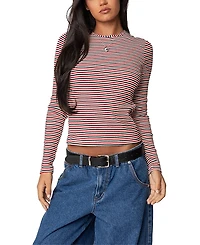 Edikted Corina Ribbed Stripey Long Sleeve T Shirt