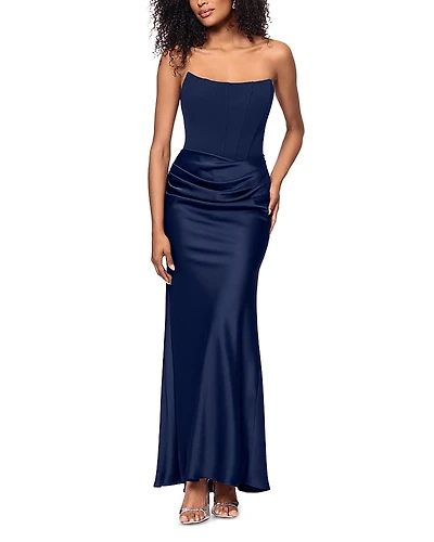 Aqua Long Scuba Strapless Gown - Exclusive