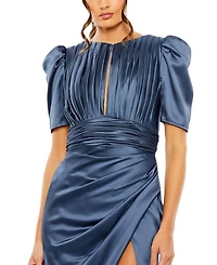 Puff Sleeve Pleated Bodice Draped Gown