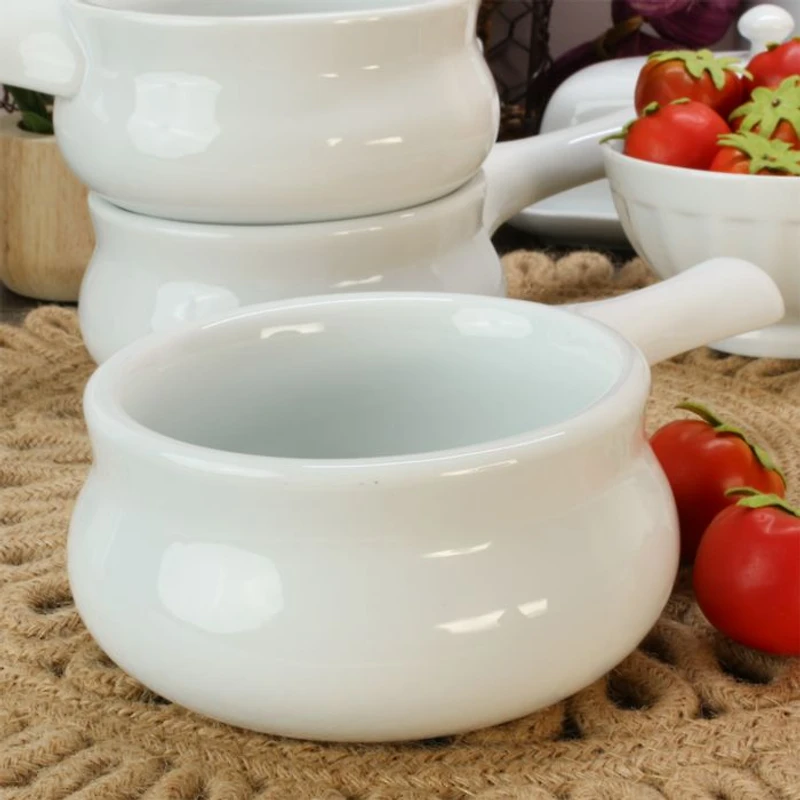 Onion Soup 12 oz. White Bowls, Set of 4