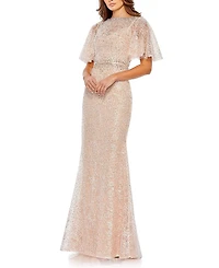 Mac Duggal Embellished Neck Butterfly Sleeve Trumpet Gown