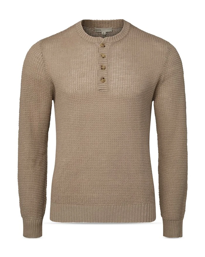 Linen Textured Knit Henley Sweater