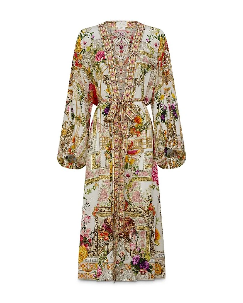 Silk Blouson Sleeve Layer Swim Cover Up in Egyptian Rose