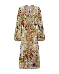 Silk Blouson Sleeve Layer Swim Cover Up in Egyptian Rose
