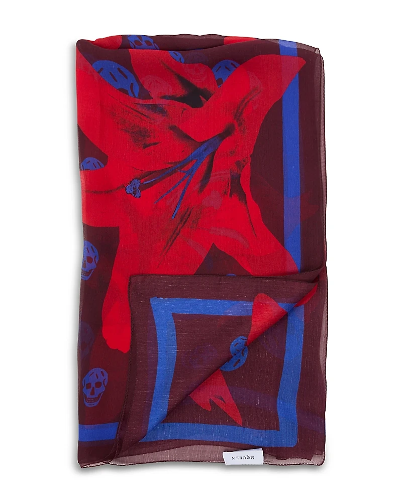 McQueen Lily & Classic Skull Silk Scarf