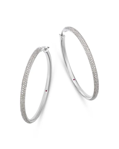 18K White Gold Diamond Hoop Earrings, 3.4 tcw