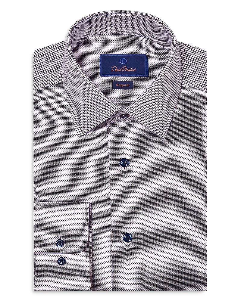 David Donahue Slim Fit Textured Dobby Dress Shirt