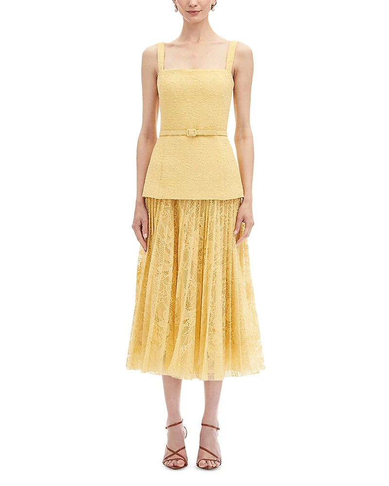 Oscar de la Renta Sleeveless Square Neck Mixed Media Dress