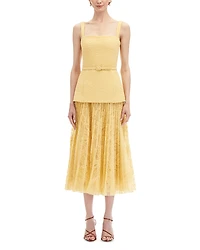 Oscar de la Renta Sleeveless Square Neck Mixed Media Dress