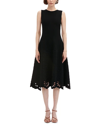 Oscar del la Renta Sleeveless Eyelet Jacquard Midi Dress