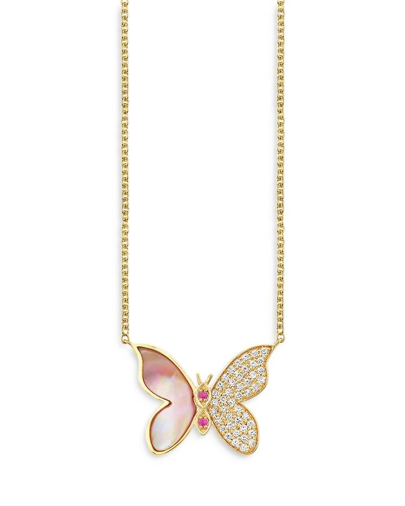 Wicked x Sydney Evan 14K Yellow Gold Glinda Diamond Pavé Butterfly Pendant Necklace, 18"