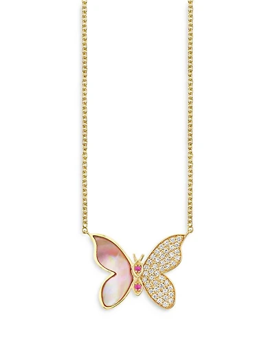 Wicked x Sydney Evan 14K Yellow Gold Glinda Diamond Pavé Butterfly Pendant Necklace, 18"