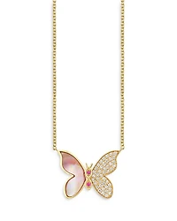 Wicked x Sydney Evan 14K Yellow Gold Glinda Diamond Pavé Butterfly Pendant Necklace, 18"