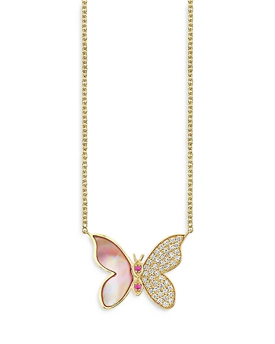 Sydney Evan Wicked x Sydney Evan 14K Yellow Gold Glinda Diamond Pave Butterfly Pendant Necklace, 18