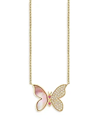 Sydney Evan Wicked x Sydney Evan 14K Yellow Gold Glinda Diamond Pave Butterfly Pendant Necklace, 18