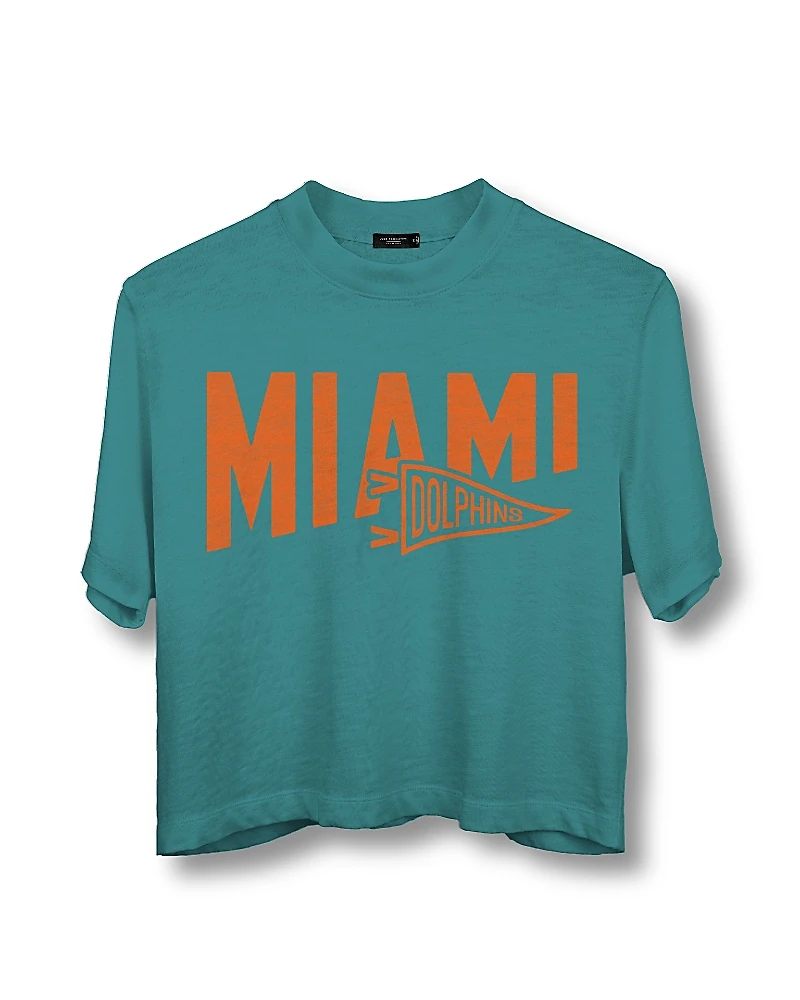 Junk Food Clothing Women's Nfl Miami Dolphins Dual Threat Mock Neck Crop Tee