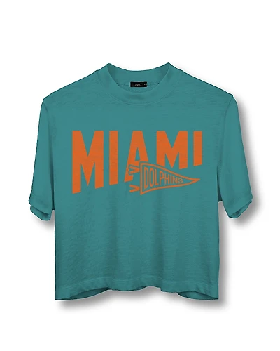Junk Food Clothing Women's Nfl Miami Dolphins Dual Threat Mock Neck Crop Tee