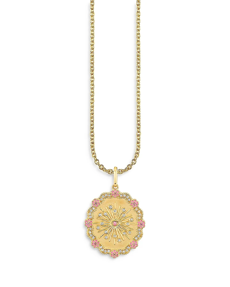 Sydney Evan Wicked x Sydney Evan 14K Yellow Gold Glinda Wand Diamond & Pink Sapphire Coin Pendant Necklace, 18
