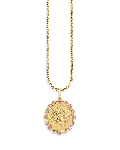 Sydney Evan Wicked x Sydney Evan 14K Yellow Gold Glinda Wand Diamond & Pink Sapphire Coin Pendant Necklace, 18